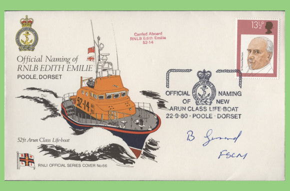 G.B. 1980 Naming of RNLB Edith Emilie, signed official RNLI cover No 66