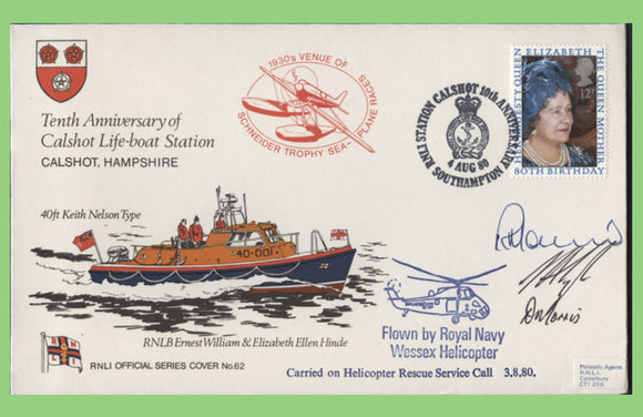 G.B. 1984 10th Anniversary of Calshot Station, flown & multi signed official RNLI First Day Cover, No 62