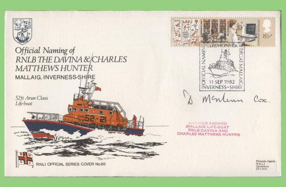 G.B. 1982 Naming of RNLB The Davina & Charles matthews Hunter signed official RNLI cover No 88