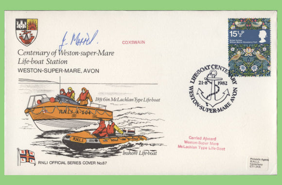 G.B. 1982 Centenary of Weston-Super-Mare Life-boat Station signed official RNLI cover No 87