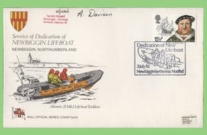 G.B. 1982 Dedication of Newbiggin Life-boat signed official RNLI cover No 83