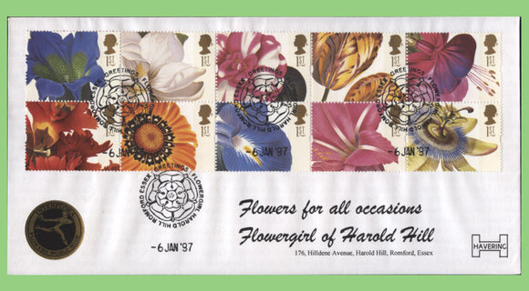 G.B. 1997 Greetings set on Havering First Day Covers, Flowergirl