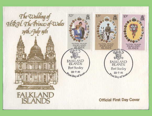 Falkland Islands 1981 Royal Wedding set on First Day Cover