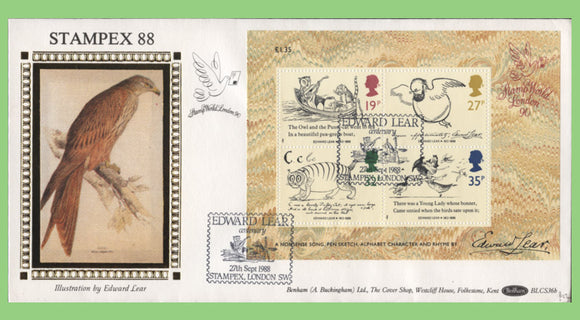 G.B. 1988 Edward Lear miniature sheet on Benham First Day Cover, Stampex