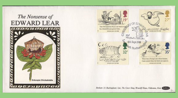 G.B. 1988 Edward Lear set on Benham First Day Cover, Learmouth Northumberland
