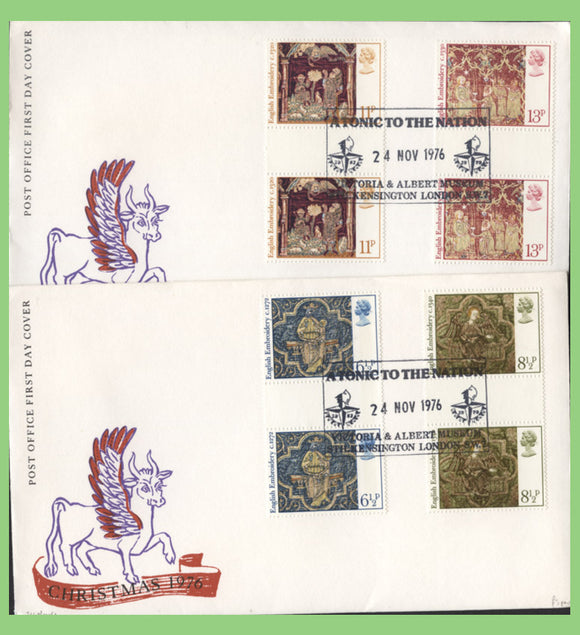 G.B. 1976 Christmas G/P set on two Post Office First Day Covers, Victoria & Albert Museum