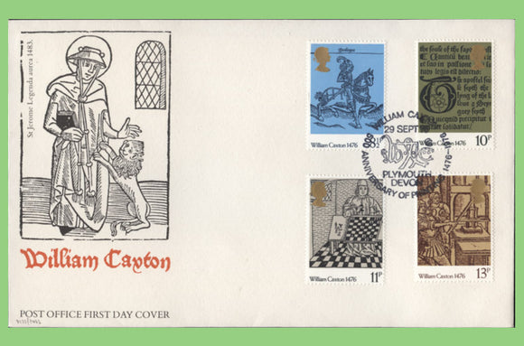 G.B. 1976 William Caxton set on Post Office First Day Cover, Plymouth