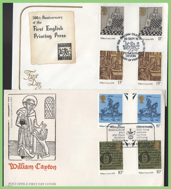 G.B. 1976 William Caxton G/P set on Two First Day Covers