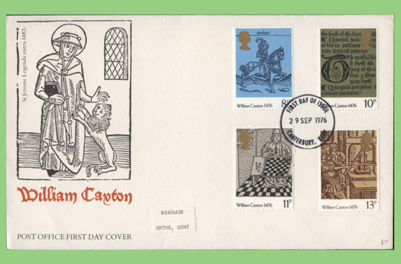 G.B. 1976 William Caxton set on Post office First Day Cover, Canterbury (relevant)