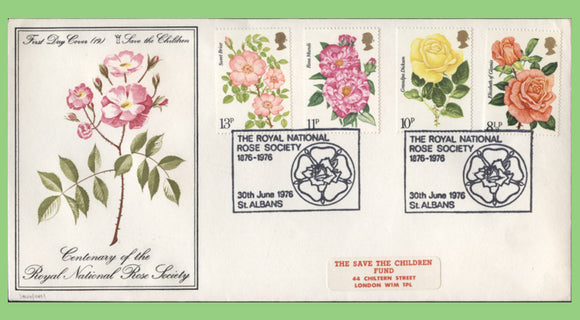 G.B. 1976 Roses set on Save The Children First Day Cover, National Rose Society, St Albans