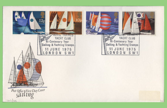 G.B. 1975 Sailing set on Post Office First Day Cover, Royal Thames Yacht Club