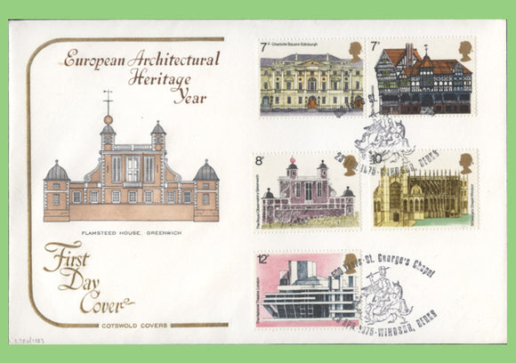 G.B. 1975 Architectural Heritage set on Cotswold First Day Cover, St Georges Chapel Windsor