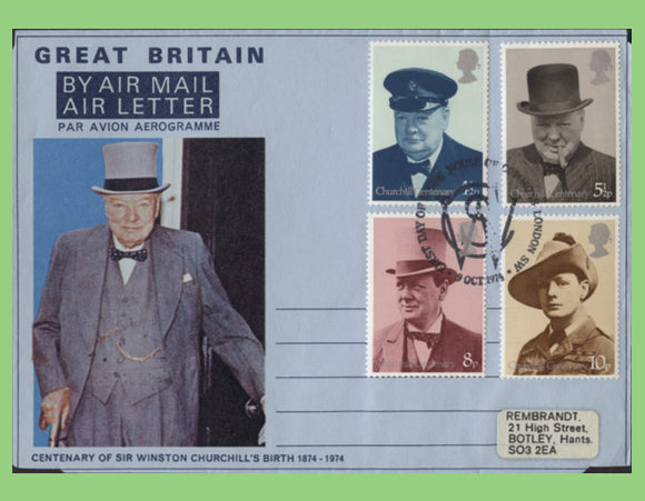 G.B. 1974 Churchill Air Letter with set & House of Commons First Day Cancel