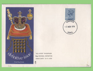 G.B. 1974 4½p Experimental phosphor definitive on Philart First Day Cover, Windsor