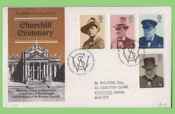 G.B. 1974 Churchill set on Post Office First Day Cover, Blenheim