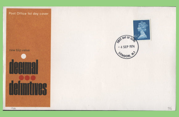 G.B. 1974 6½p definitive on Post Office u/a First Day Cover, London N1