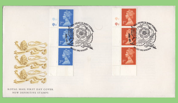 G.B. 1993 1st & 2nd class NVI definitive sheet format Royal Mail First Day Cover, Windsor