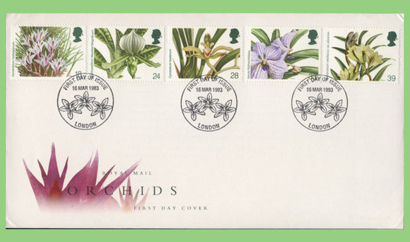 G.B. 1993 Orchids set on Royal Mail First Day Cover, London