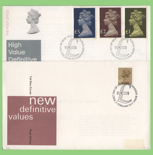 G.B. 1977 High Value Definitives on two Post Office First Day Covers, Windsor