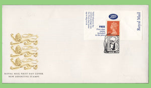 G.B. 1994 Boots NVI promotional label on Royal Mail First Day Cover, Nottingham