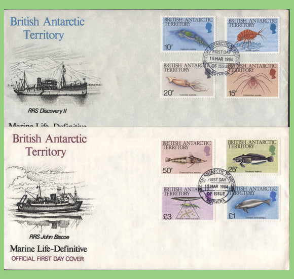 British Antarctic Territory 1984 Marine Life definitives on four First Day Covers