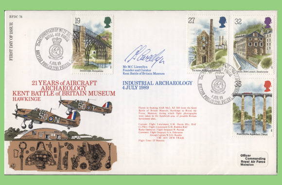 G.B. 1989 Industrial Archeology set on RAF Flown & signed First Day Cover, BFPS 2201