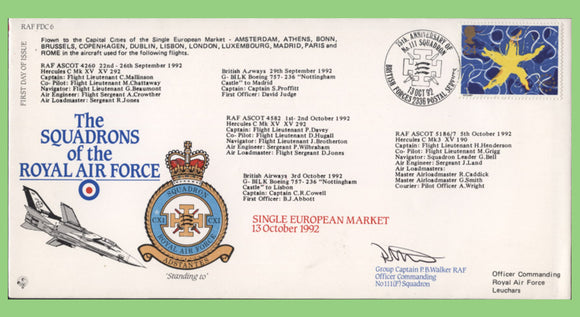 G.B. 1992 Single European Market issue on RAF Flown & signed First Day Cover, BFPS 2336