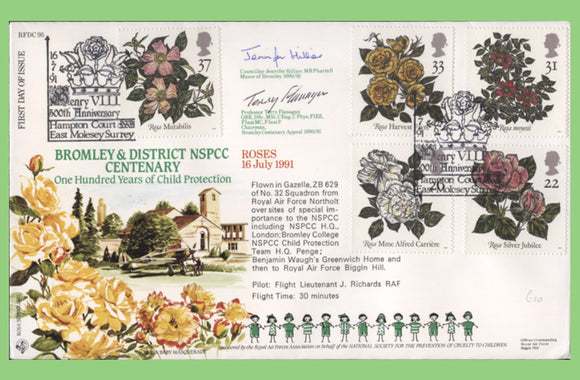G.B. 1991 Roses RAF Flown & signed First Day Cover, Hampton Court
