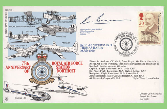 G.B. 1990 Thomas Hardy issue on RAF Flown & signed First Day Cover, BFPS 2250