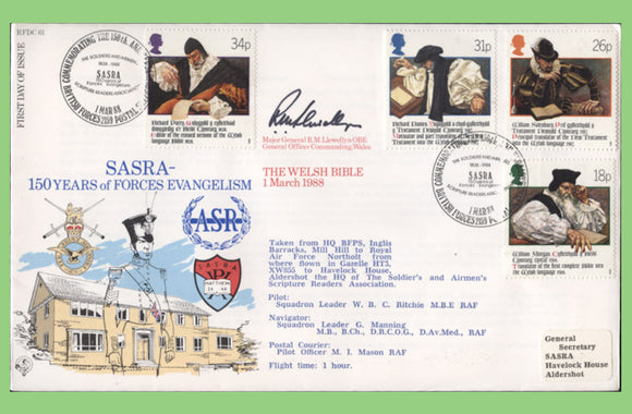 G.B. 1988 Welsh Bible set on RAF Flown & signed First Day Cover, BFPS 2159