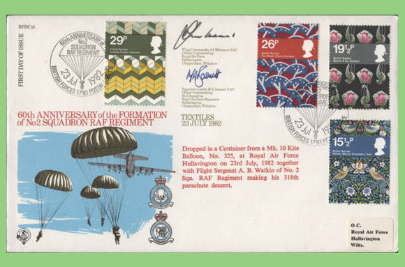 G.B. 1982 British Textiles set on RAF Flown & signed First Day Cover, BFPS 1791