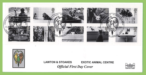 G.B. 2001 Dogs & Cats booklet on official Havering First Day Cover, Harold Wood