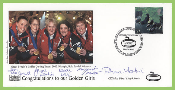 G.B. 2002 Coastlines 27p Havering First Day Cover, signed Gold Medal Winners