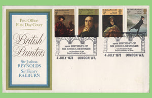 G.B. 1973 Paintings set u/a PO First Day Cover, Joshua Reynolds cancel, W1