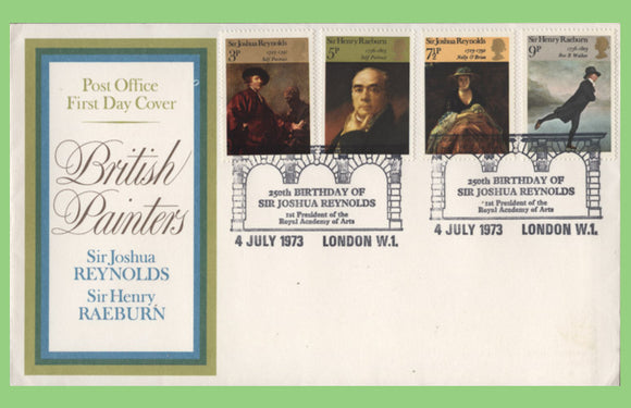 G.B. 1973 Paintings set u/a PO First Day Cover, Joshua Reynolds cancel, W1