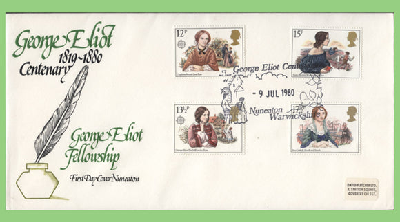 G.B. 1980 Famous Authors set on Official D.F. First Day Cover, George Elliot Centenary, Nuneaton