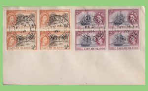 Cayman Islands 1955 QEII 1/- and 2/- blocks on cover with Stake Bay cancels