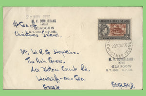 Gilbert & Ellice Islands 1950 KGVI 2d on M V Comliebank (ship) cover, Christmas Island cancel