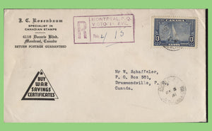 Canada 1941 13c Silver Jubilee (Yacht) on registered Montreal cover