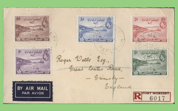 Papua 1938 KGVI set on registered Port Moresby First Day Cover