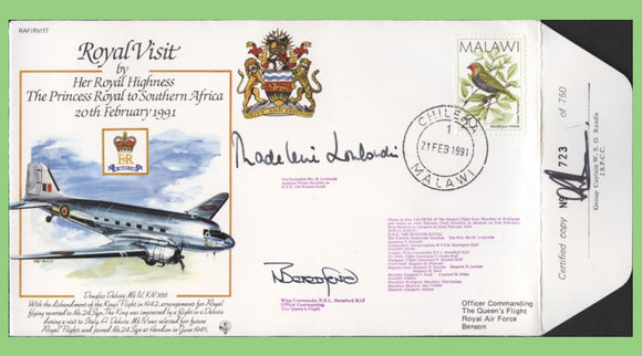 Malawi 1991 RAF Royal Visit flown & signed cover, RAF(RV)1