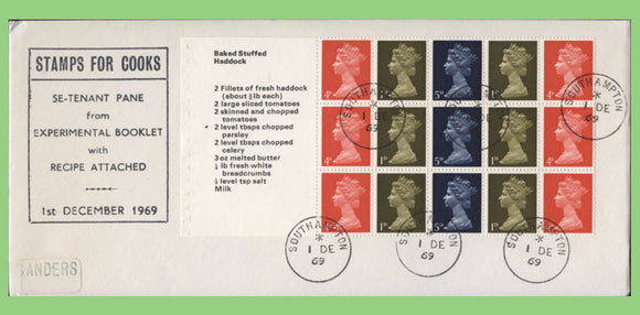 G.B. 1969 Stamps for Cooks Book Se tenant Pane on First Day Cover, Southampton