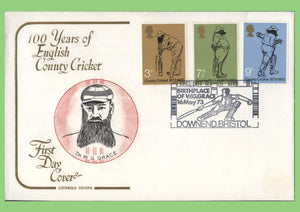 G.B. 1973 Cricket set on Cotswold First Day Cover, Downend Bristol