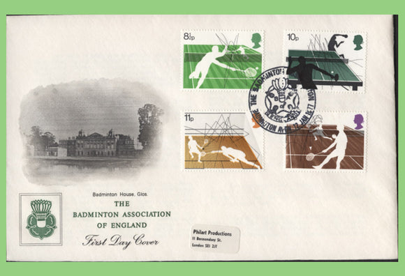 G.B. 1977 Racket Sport set on official Badminton Association First Day Cover, Badminton