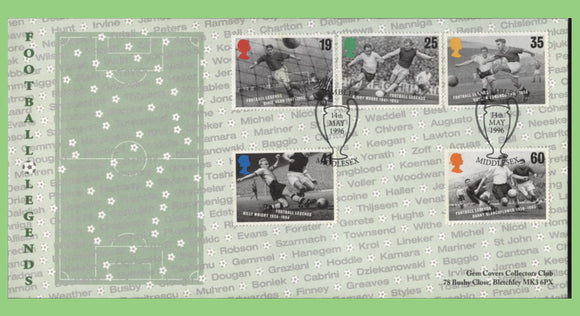 G.B. 1996 Football Legends set on 'Gem Covers' First Day Cover, Wembley