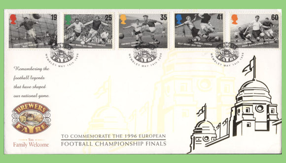 G.B. 1996 Football Legends set on Brewers Fayre First Day Cover, Wembley