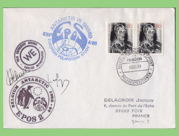 Germany 1989 F.S. Polarstern Ship post multi cachet Antarctic Expedition signed Cover