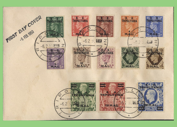 British Post Offices - Tripolitania 1950 KGVI B.A. Tripolitania overprints set on First Day Cover