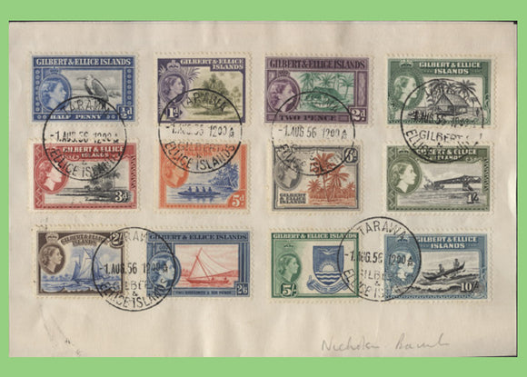 Gilbert & Ellice Island 1956 QEII Definitive set on First Day Cover