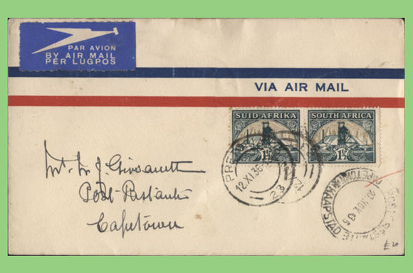 South Africa 1936 1½d pair on First Day Cover